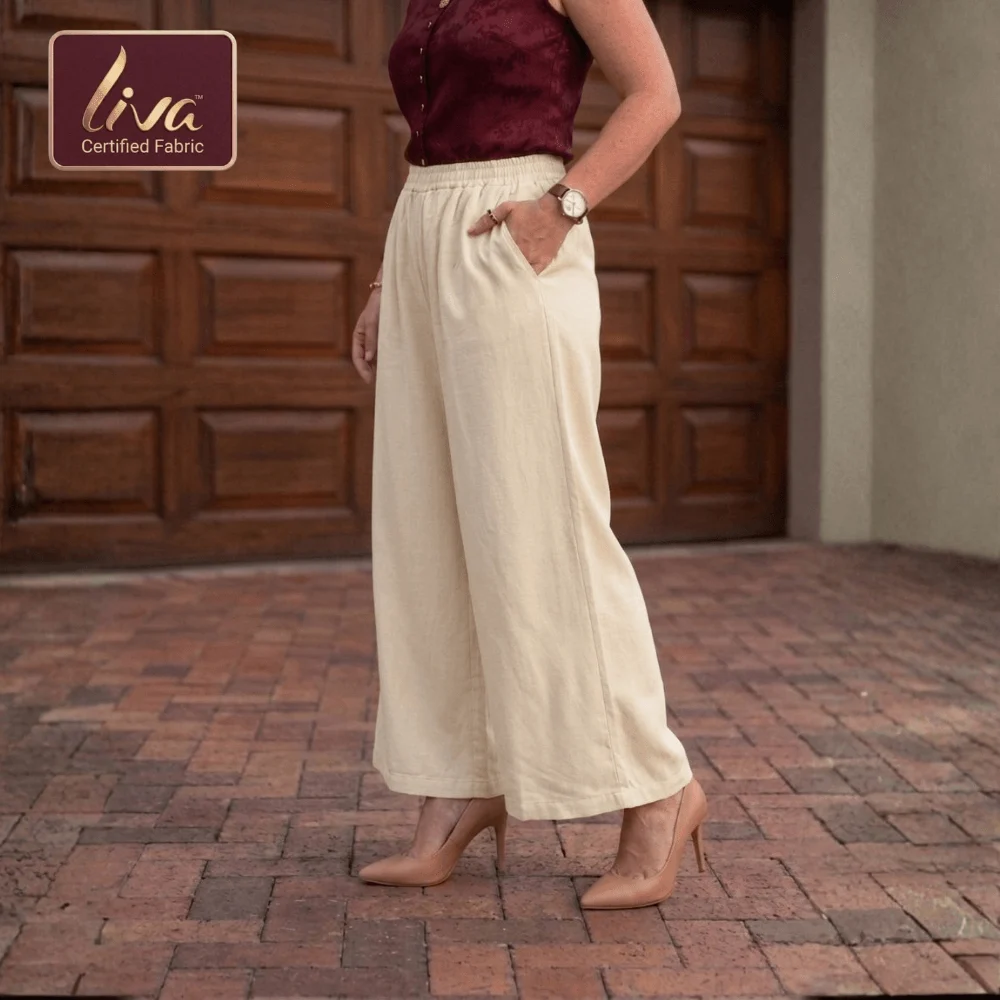 Zarivaa Cotton Rayon Palazzo Pant , Liva certified Fabric - Cream - Image 4