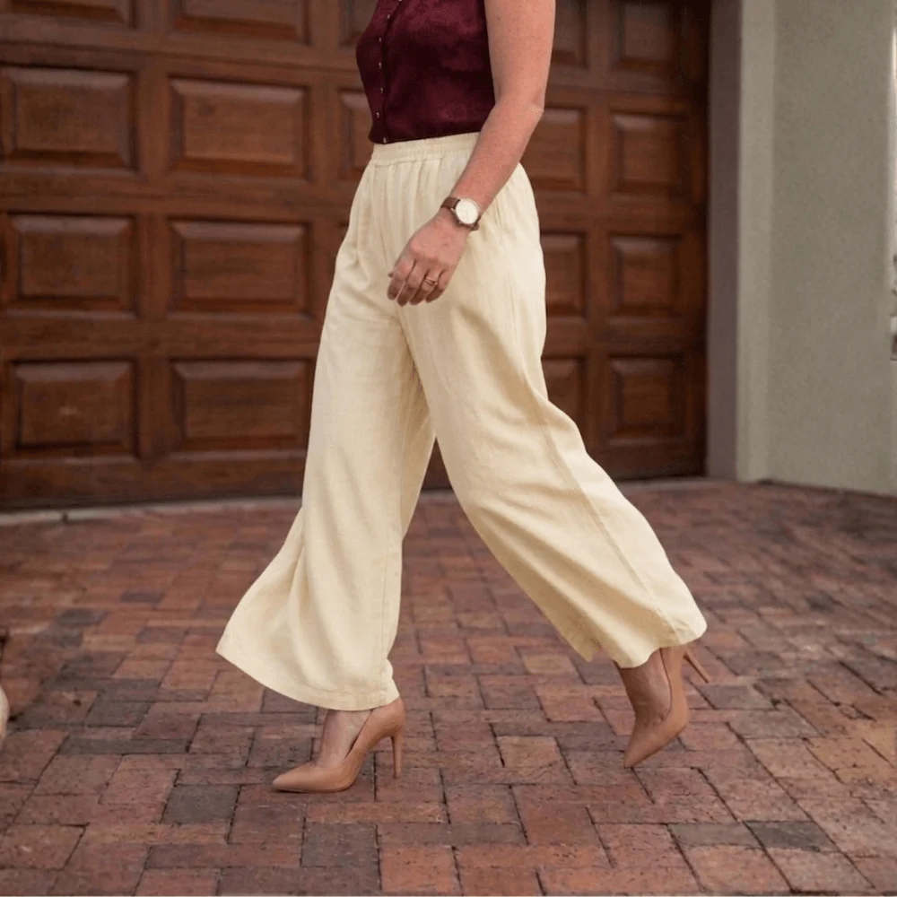 Zarivaa Cotton Rayon Palazzo Pant , Liva certified Fabric - Cream - Image 5