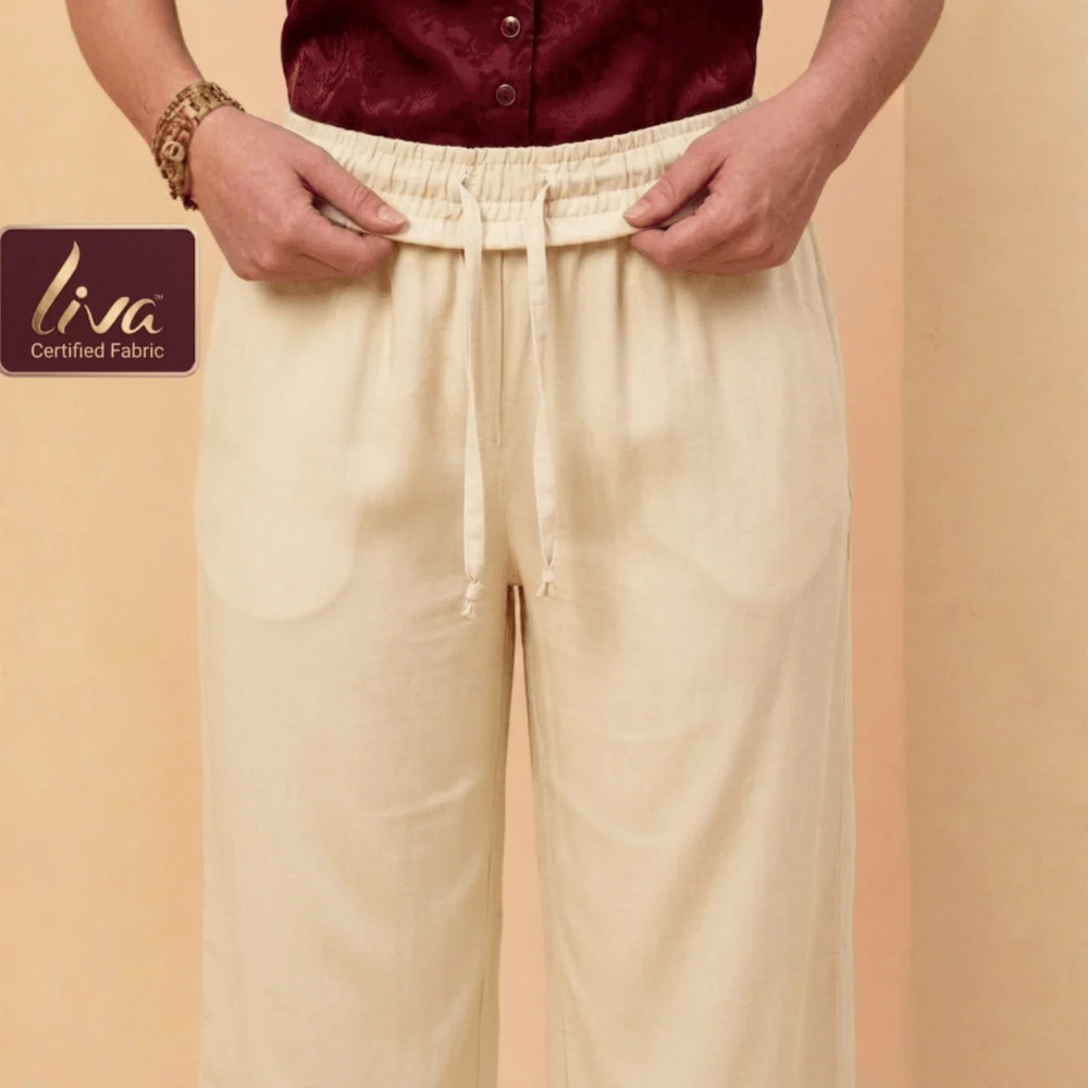 Zarivaa Cotton Rayon Palazzo Pant , Liva certified Fabric - Cream - Image 6