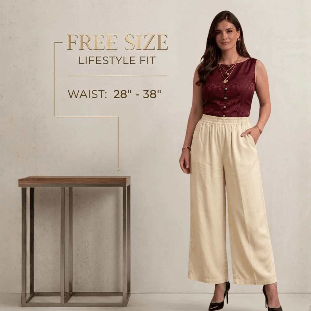 Zarivaa Cotton Rayon Palazzo Pant , Liva certified Fabric - Cream - Image 10