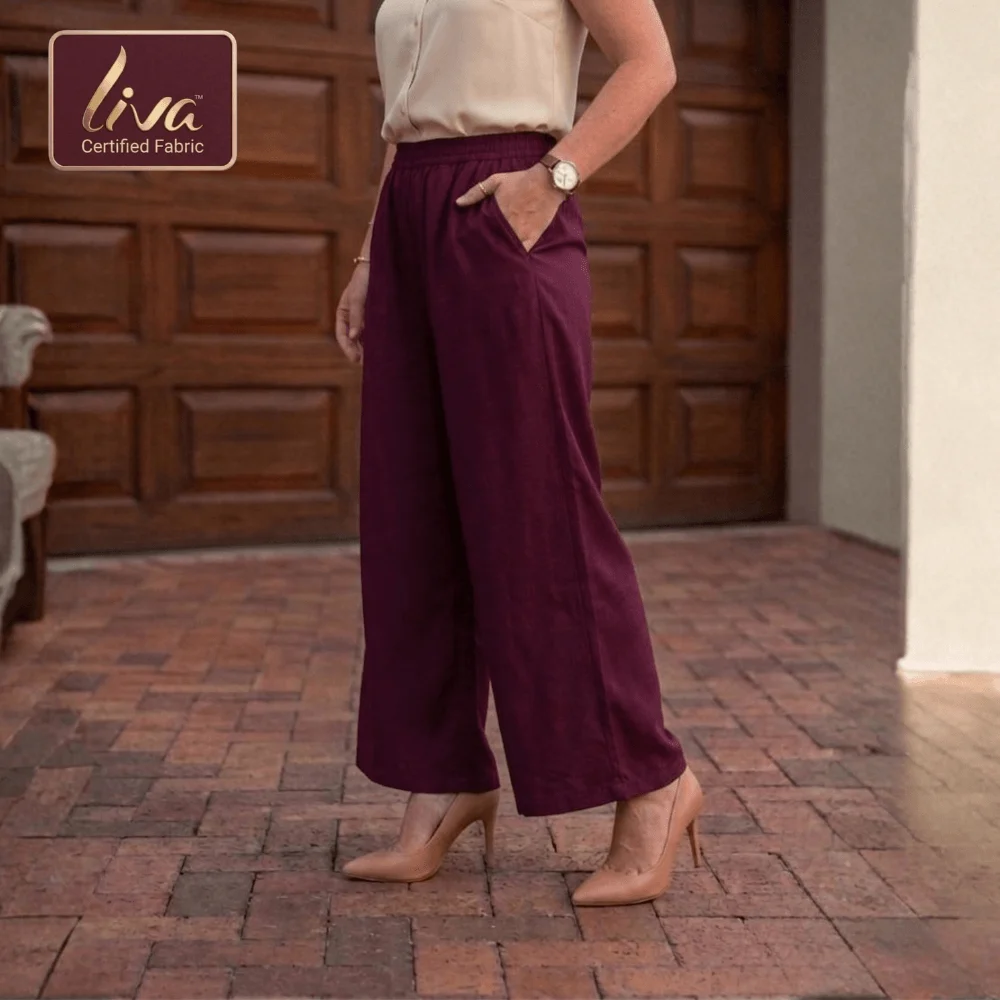 Zarivaa Cotton Rayon Palazzo Pant , Liva certified Fabric – Maroon - Image 2