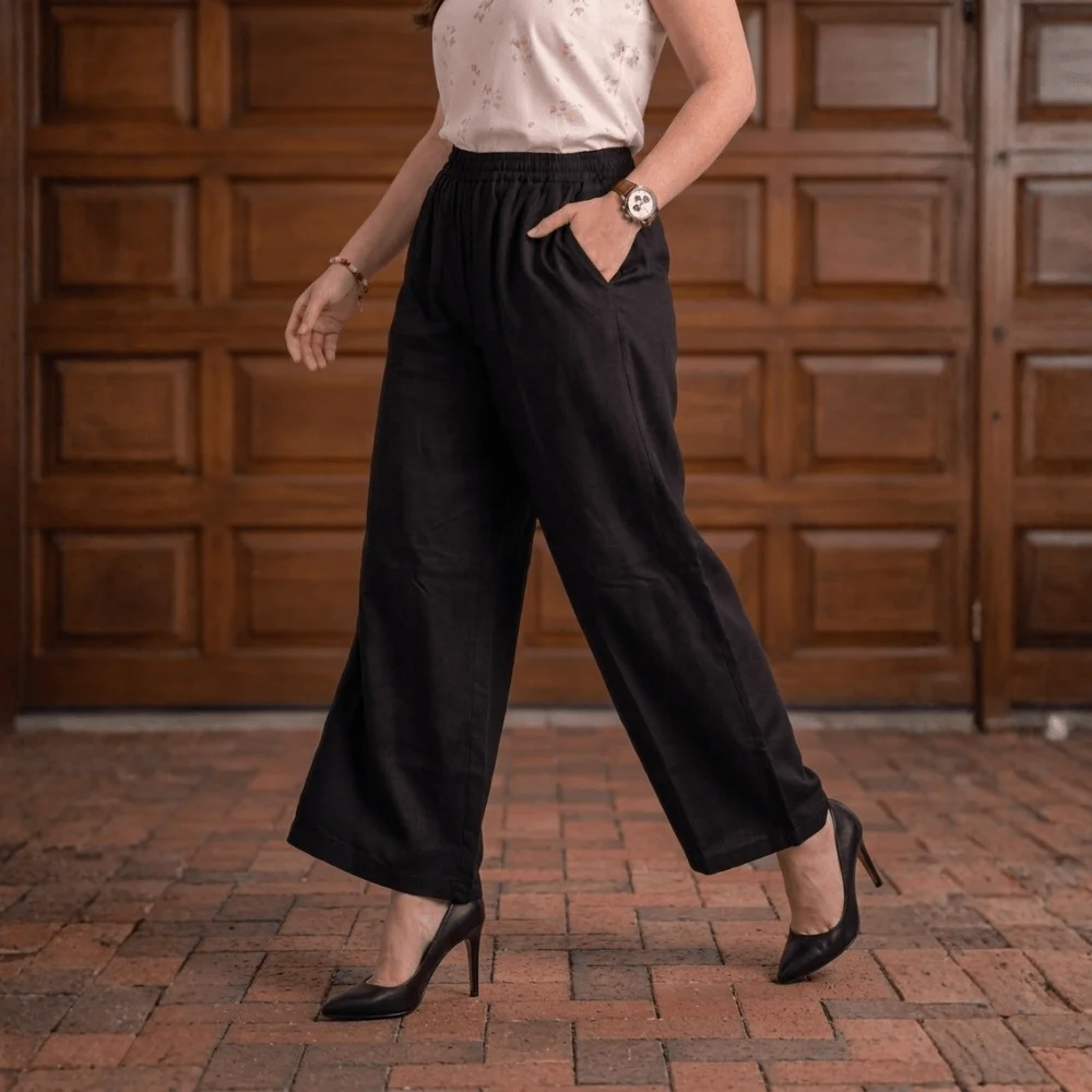 Zarivaa Cotton Rayon Palazzo Pant , Liva certified Fabric – Black - Image 4