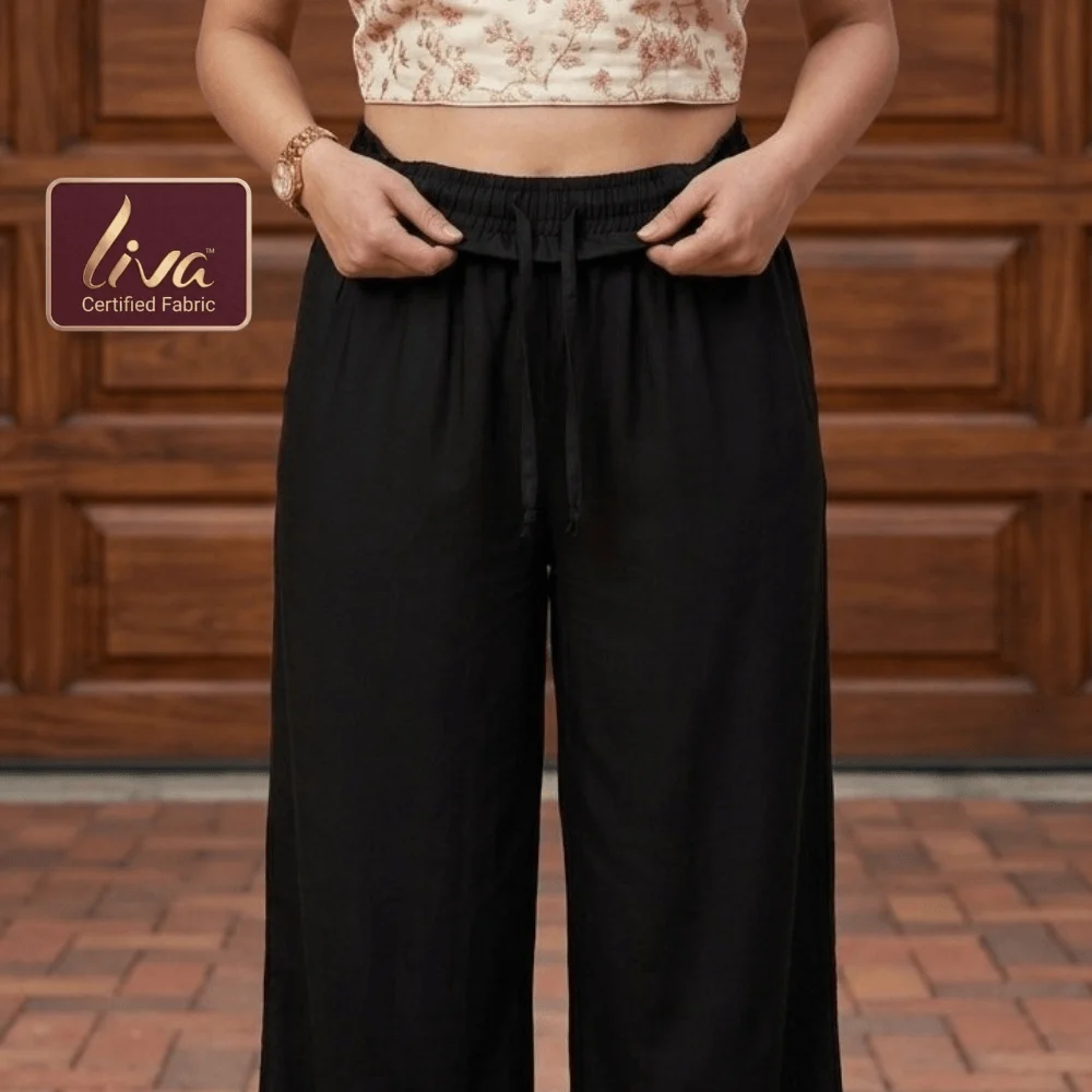 Zarivaa Cotton Rayon Palazzo Pant , Liva certified Fabric – Black - Image 5