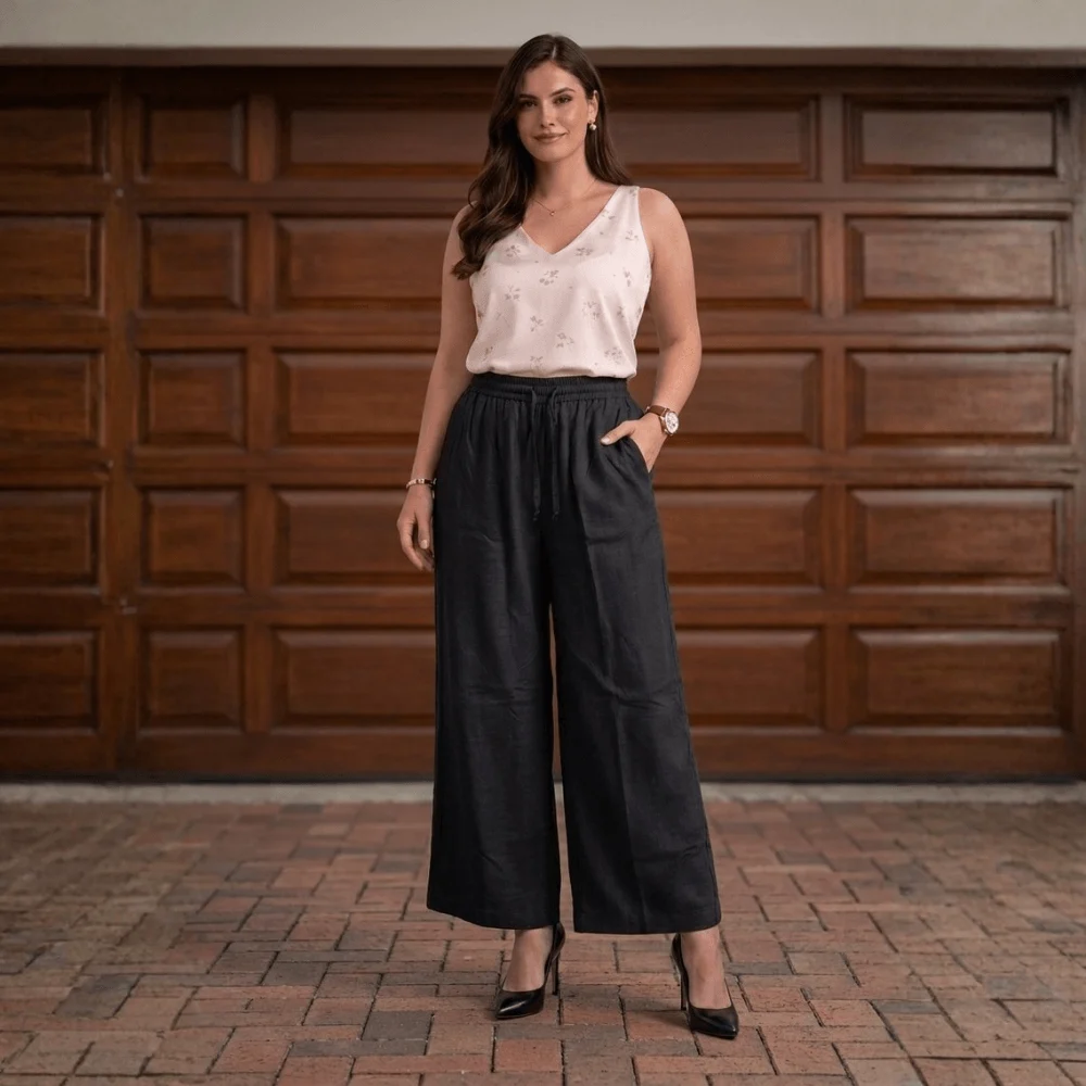Zarivaa Cotton Rayon Palazzo Pant , Liva certified Fabric – Black - Image 6