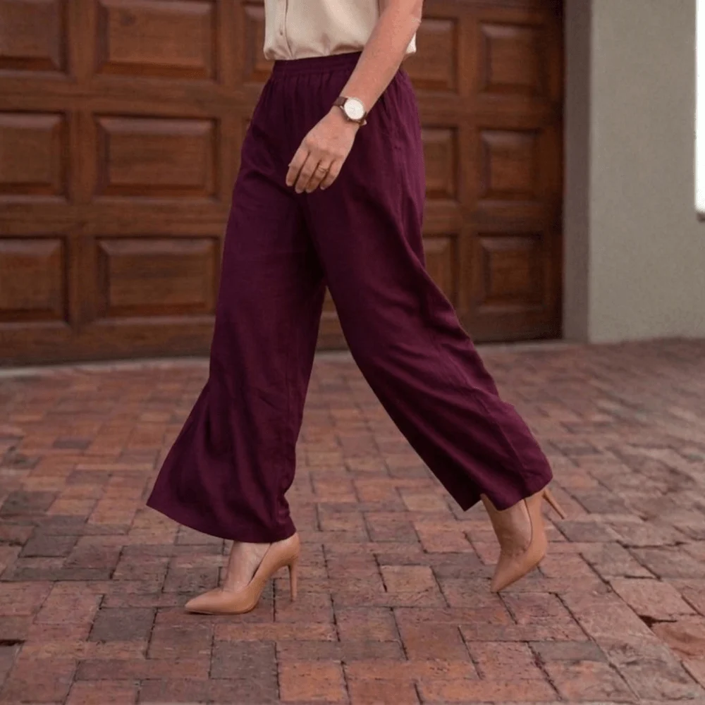 Zarivaa Cotton Rayon Palazzo Pant , Liva certified Fabric – Maroon - Image 3