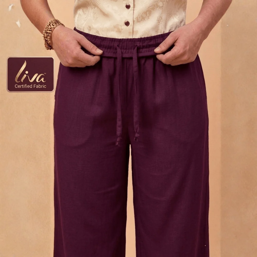 Zarivaa Cotton Rayon Palazzo Pant , Liva certified Fabric – Maroon - Image 4