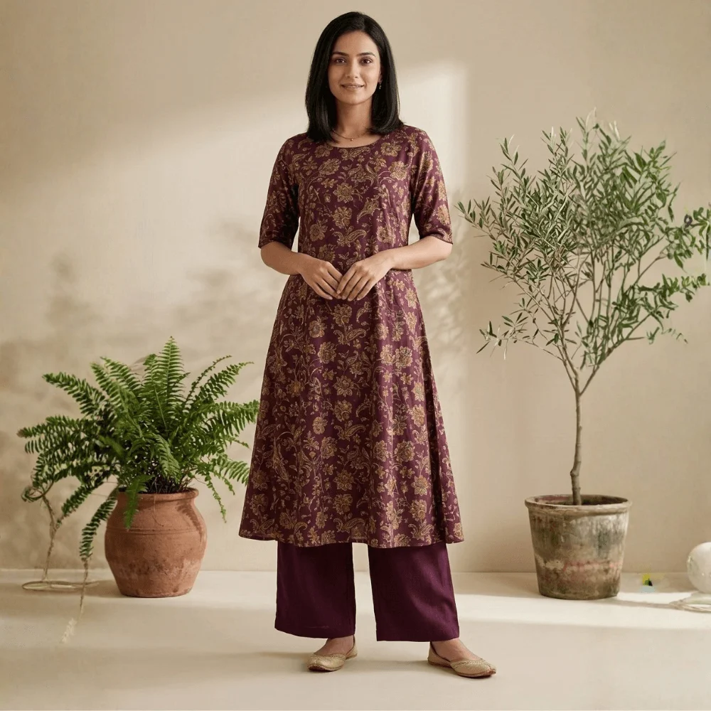 Zarivaa Cotton Rayon Palazzo Pant , Liva certified Fabric – Maroon - Image 6