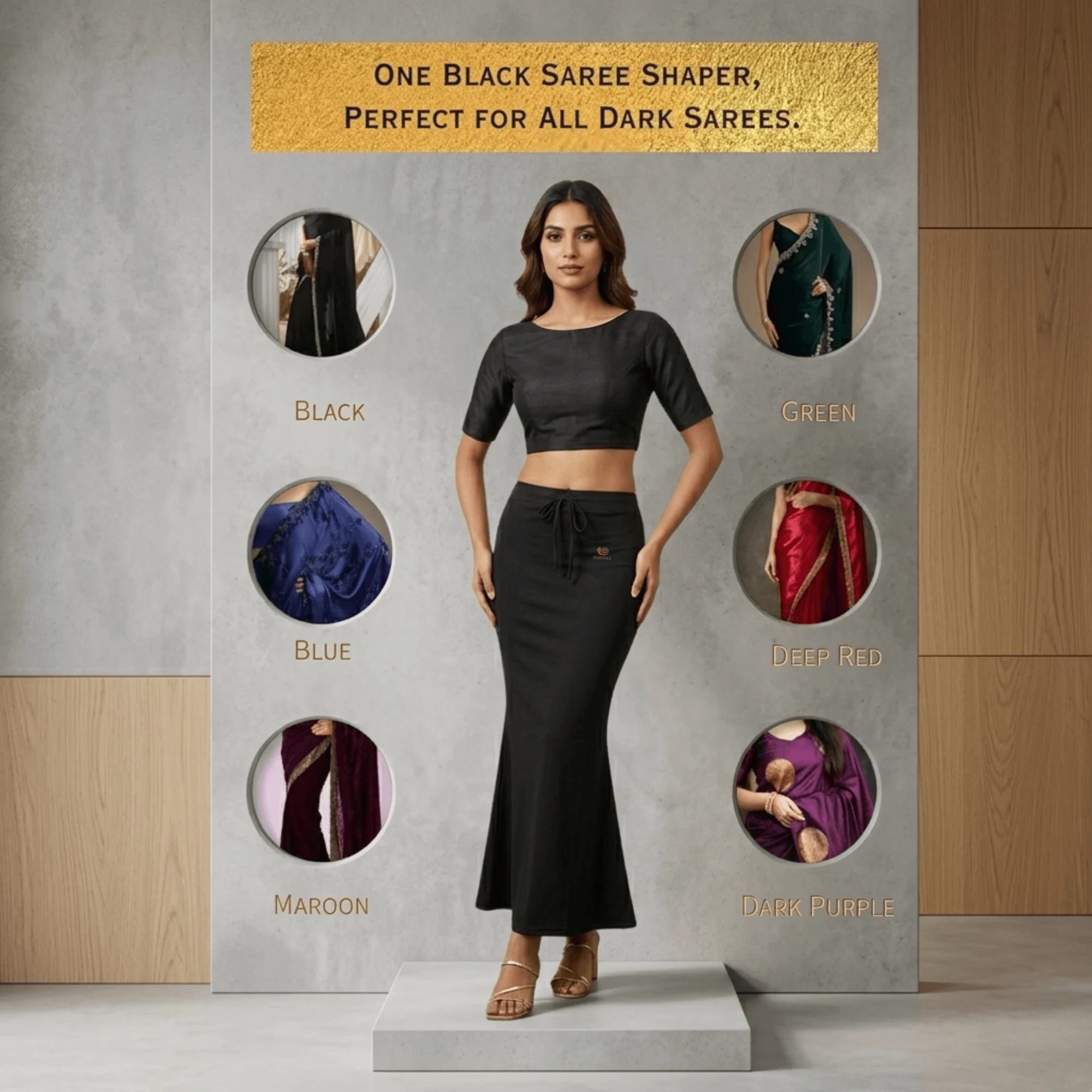 zarivaa saree shapewear petticoat -Black - Image 7